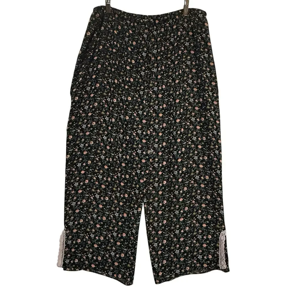 Vtg Y2k SemiSheer Ditsy Floral Festival SZE LARGE Cropped Pants Cottage Coquette